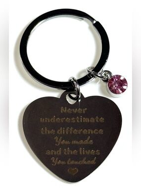 Heart Pendant Keychain with Pink Crystal Charm